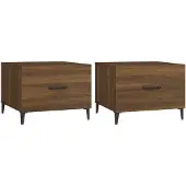 vidaXL Couchtische Metallbeine 2 Stk. Braun Eichen-Optik 50x50x40 cm
