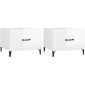 vidaXL Couchtische mit Metallbeinen 2 Stk. Hochglanz-Weiß 50x50x40 cm