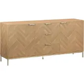 Sweeek Sideboard Budapest Natur 75 cm H x 40 cm B Fischgrätmuster 3 Schubladen 8 Fächer goldfarben