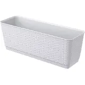 Prosperplast Blumenkasten 49cm Rattanoptik Untersetzer Balkonkasten Pflanzkasten Blumentopf Weiß