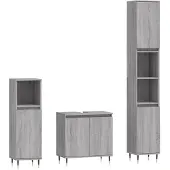 vidaXL 3-tlg. Badmöbel-Set Grau Sonoma Holzwerkstoff