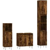vidaXL 3-tlg. Badmöbel-Set Räuchereiche Holzwerkstoff