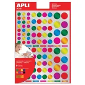 APLI Kids Sticker "Rund", auf Bogen, Metallicfarben aus Papier, permanent, 6 Blatt, 104 Sticker pro Blatt