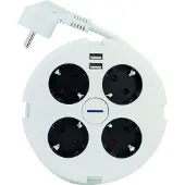 REV Steckdosenleiste PowerDisc, Mehrfachsteckdose 4fach, USB, rund, weiß-schwarz