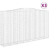 vidaXL Gabionen mit Hochbogen 3 Stk. 400x50x220/240cm Verzinktes Eisen