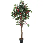Europalms Kamelienbaum rot mit Topf, Kunstpflanze, 180cm