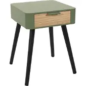 Home Deco Factory Nachttisch mit 1 Schublade aus khakigrünem Holz