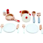Hape Koch- & Servierset von Hape| 13-teiliges Kochset für Rollen- und Fantasiespiele mit Zubehör aus Holz