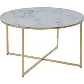 AC Design Furniture Antje Couchtisch Rund, Ø: 80 x 45 cm, Marmoroptik Weiß/Gold,