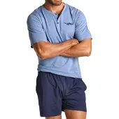 Arizona Herren Schlafanzug Pyjama mit kurzer Hose und Henley-Ausschnitt