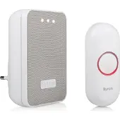 Byron DBY-22322 Drahtlose Türklingel - Empfänger mit Stecker - Wasserdicht - Weiß - 150m Reichweite - 85dB - 16 Melodien - Mit Netzoberfläche und optischem Signal