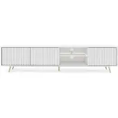 Selsey TV-Lowboard Bello Weiß mit weißer LED-Beleuchtung Lamellenfront goldene Füße 175 cm breit