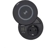 Evoline Circle80 Einbausteckdose USB A/C, Wireless Charger Deckel, schwarz