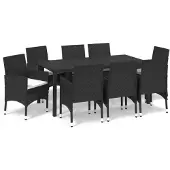 vidaXL 9-tlg. Garten-Essgruppe mit Kissen Poly Rattan Schwarz