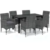 vidaXL 7-tlg. Garten-Essgruppe mit Kissen Poly Rattan Grau
