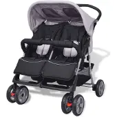 vidaXL Zwillingskinderwagen Stahl Grau und Schwarz