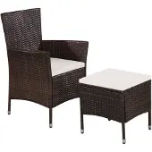 vidaXL Gartenstuhl und Hocker mit Polstern Poly Rattan Braun