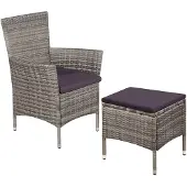 vidaXL Gartenstuhl und Hocker mit Polstern Poly Rattan Grau