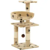 vidaXL Katzen-Kratzbaum mit Sisal-Säulen 65 cm Pfoten-Aufdruck Beige