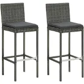 vidaXL Garten-Barhocker mit Kissen 2 Stk. Grau Poly Rattan