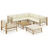 vidaXL 8-tlg. Garten-Lounge-Set mit Cremeweißen Kissen Bambus