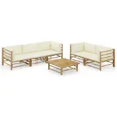 vidaXL 6-Tlg Garten-Lounge-Set mit Cremeweißen Kissen Bambus 3058209