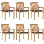 vidaXL Stapelbare Gartenstühle mit Kissen 6 Stk. Massivholz Teak