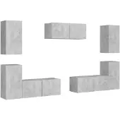 vidaXL 7-tlg. TV-Schrank-Set Betongrau Holzwerkstoff
