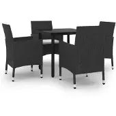 vidaXL 5-tlg. Garten-Essgruppe mit Auflagen Poly Rattan und Glas