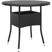 vidaXL Gartentisch Ø80x75 cm Hartglas und Poly Rattan Schwarz