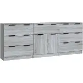 vidaXL 3-tlg. Sideboard Grau Sonoma Holzwerkstoff