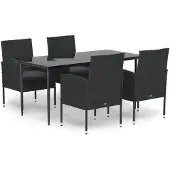 vidaXL 5-tlg. Garten-Essgruppe mit Kissen Schwarz Poly Rattan