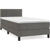 vidaXL Boxspringbett mit Matratze Dunkelgrau 80x200 cm Samt