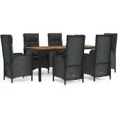 vidaXL 7-tlg. Garten-Essgruppe mit Kissen Schwarz Poly Rattan