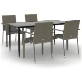 vidaXL 5-tlg. Garten-Essgruppe mit Kissen Schwarz und Grau Poly Rattan