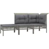 vidaXL 3-tlg. Garten-Lounge-Set mit Kissen Grau Poly Rattan
