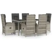 vidaXL 7-tlg. Garten-Essgruppe mit Kissen Grau Poly Rattan
