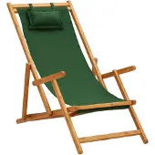 vidaXL Strandstuhl Klappbar Massivholz Eukalyptus und Stoff Grün