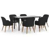 vidaXL 7-tlg. Garten-Essgruppe mit Kissen Schwarz
