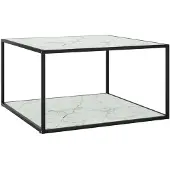 vidaXL Couchtisch Schwarz mit Weißem Glas Marmor-Optik 90x90x50 cm