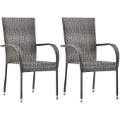 vidaXL Gartenstühle Stapelbar 2 Stk. Grau Poly Rattan