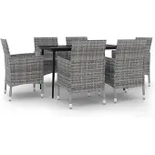 vidaXL 7-tlg. Garten-Essgruppe mit Auflagen Poly Rattan und Glas