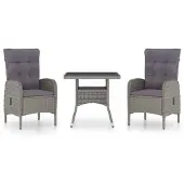 vidaXL 3-tlg. Garten-Essgruppe Poly Rattan und Glas Grau