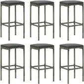vidaXL Barhocker mit Kissen 6 Stk. Grau Poly Rattan
