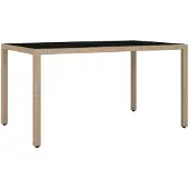 vidaXL Gartentisch mit Glasplatte Beige Poly Rattan & Hartglas