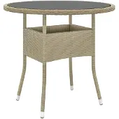 vidaXL Gartentisch Ø80x75 cm Hartglas und Poly Rattan Beige