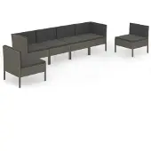 vidaXL 6-tlg. Garten-Lounge-Set mit Auflagen Poly Rattan Grau