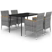 vidaXL 5-tlg. Garten-Essgruppe mit Auflagen Poly Rattan und Glas