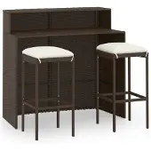 vidaXL 3-tlg. Gartenbar-Set mit Kissen Braun