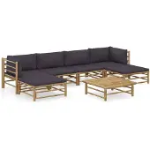 vidaXL 7-tlg. Garten-Lounge-Set mit Dunkelgrauen Kissen Bambus